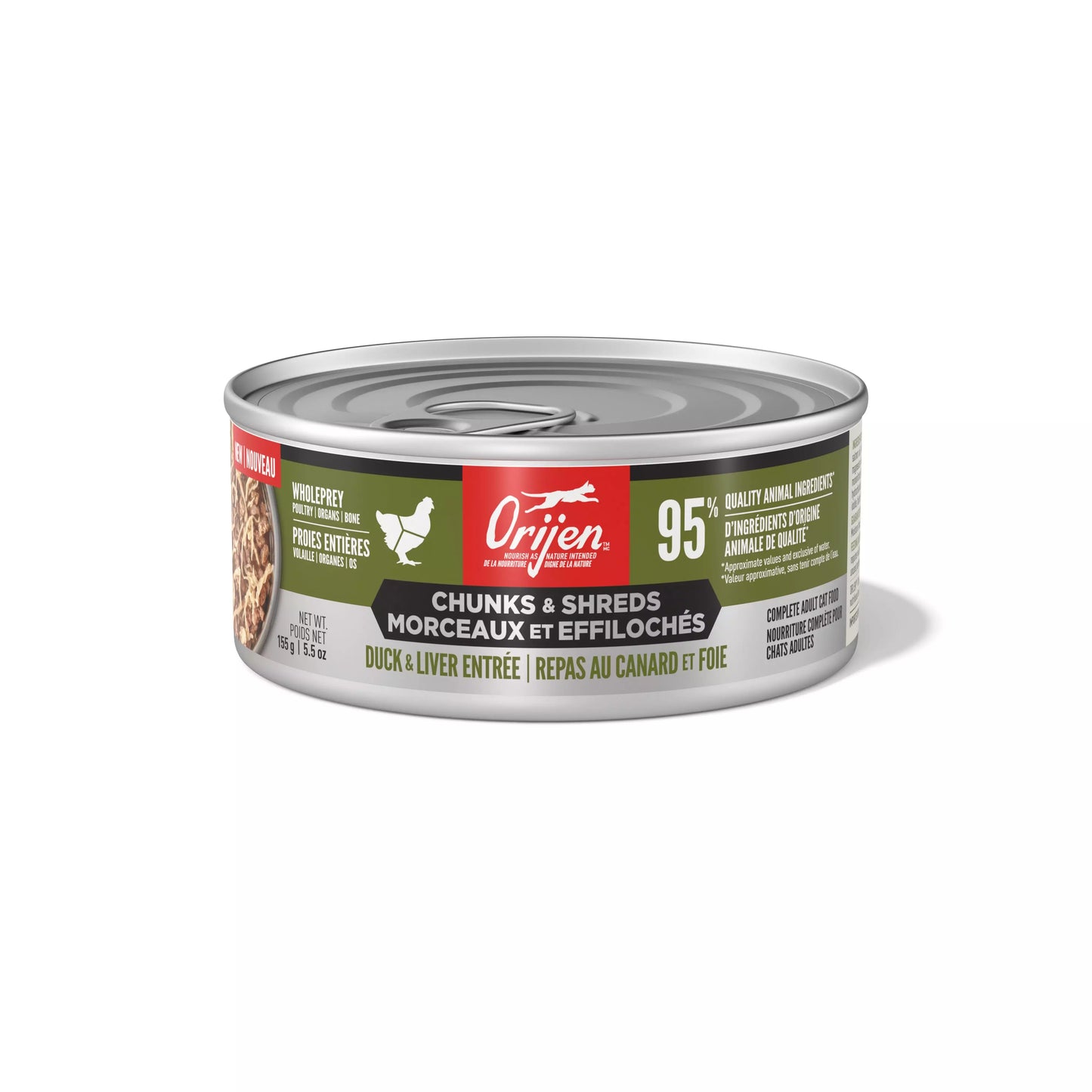 ORIJEN Chunks + Shreds Wet Cat Food Duck + Liver Entrée 155g