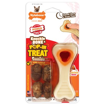 Nylabone Power Chew Knuckle Bone & Pop-In Treat Toy Chicken Extra-Small