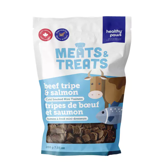 Healthy Paws Meats & Treats - Cold Smoked Tripe Mini Trainers Beef & Salmon 200g