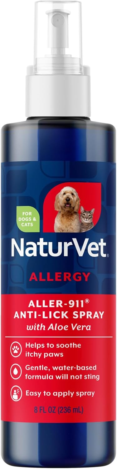 NaturVet Allergy Aller-911 Anti-Lick Spray bottle with a dog and cat on the label.