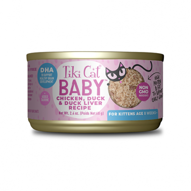 Tiki Cat® Baby™ For Kittens Age 8 Weeks + Chicken, Duck & Duck Liver Recipe Wet Cat Food  2.4oz