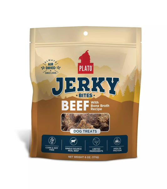 Plato Pet Treats Jerky Bites - Beef with Bone Broth 170g