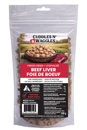 Cuddles N'Waggles Freeze Dried Treats for Dogs & Cats Beef Liver